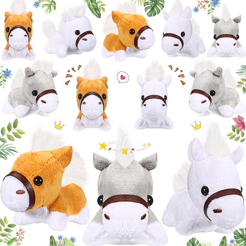 12 Pieces Horse Stuffed Animals Bulk Assorted Cute Toy Horse Colorful Plush Horse Toy Stuffed Horse Toys Animals for Holiday Party Favors Supplies, 3.2 x 3 Inch