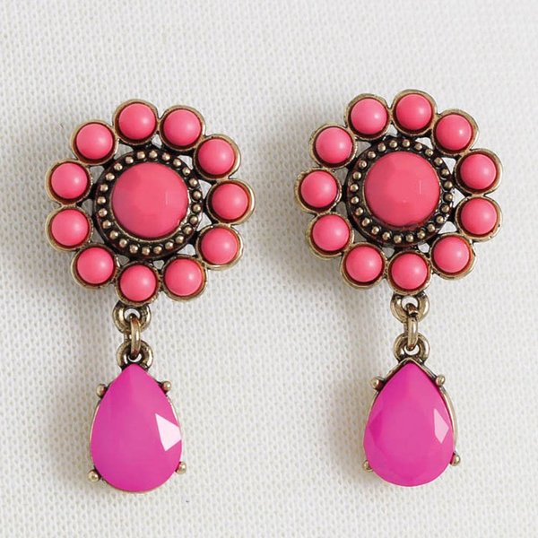 Pink Multi Stone Drop Earrings