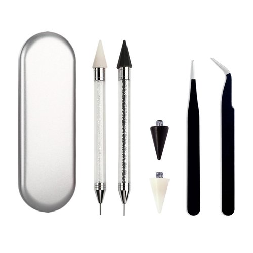 Rhinestone Picker Tool,Rhinestone Tools,2 Piece Rhinestone Picker,Jewel Picker Tool for Rhineston,Wax Pen,Rhinestone Pickup Tool,Rhinestones Pen for Nail Art(Black and White)
