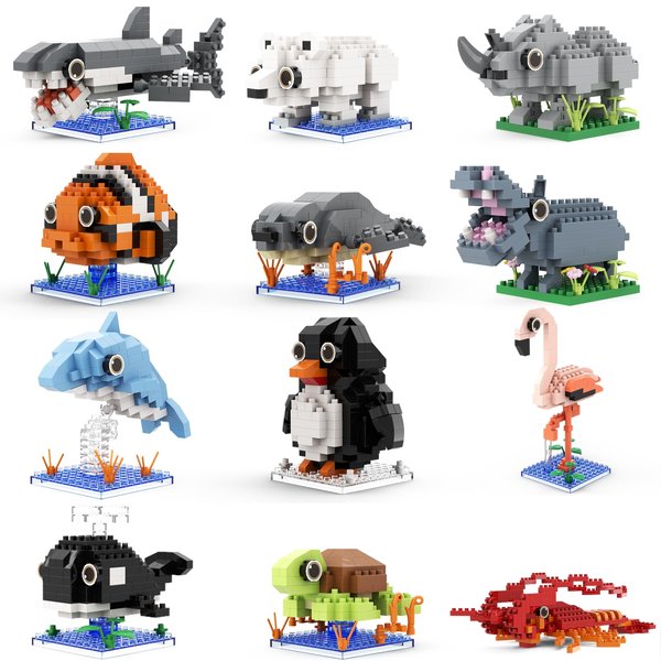 MJDDJA Party Favors for Kids, 12 Kinds of Animals Building Block Toy, Easter Gifts Goodie Bags Stocking Stuffer Classroom Prizes Building Set, Birthday Gift for Boys Girls Ages 8-12+