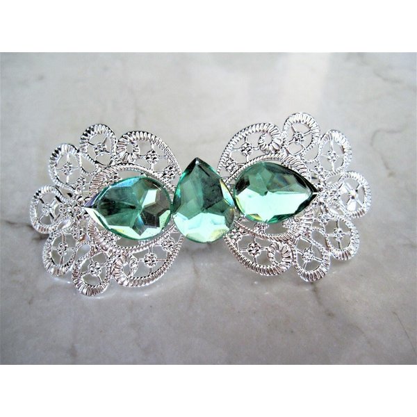 Antique style silver or copper/rose gold green crystal hair clip clamp (Crystal option: With crystals, Primary color: Rose gold/copper)