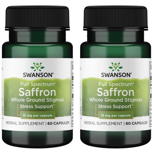 Swanson Full Spectrum Saffron (Whole Ground Stigmas)-Herbal Supplement Promoting Natural Mood Support & Stress Management - Organic Spanish Saffron Supplement-(60 Veggie Capsules, 15mg Each) (2 Pack)