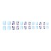 Blue Short Press on Nails Square Cute flower Fake Nails Daisy Flower Acrylic Nails Reusable Glossy Glue on Nails Spring Press on Nails Glossy Artificial Nails for Women Manicure 24pcs