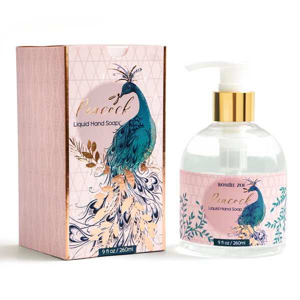 ROMIIE ZOI Christmas Liquid Hand Soap with Gift Box - Peacock, Infused with Blue Lotus Aroma - 260ml/ 9 fl.oz - Christmas Gifts for Women/Her