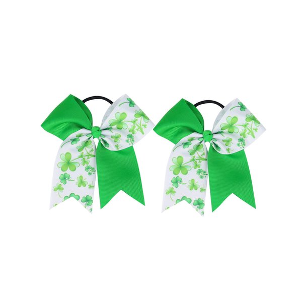 St. Patrick's Day Mouse Ears Bows Hair Ties Hair rope Shamrock Hair Bands Ponytail Holders Handmade Hair Accessories for Girls Hairstyle Decorations.(SPJ2-Green E)