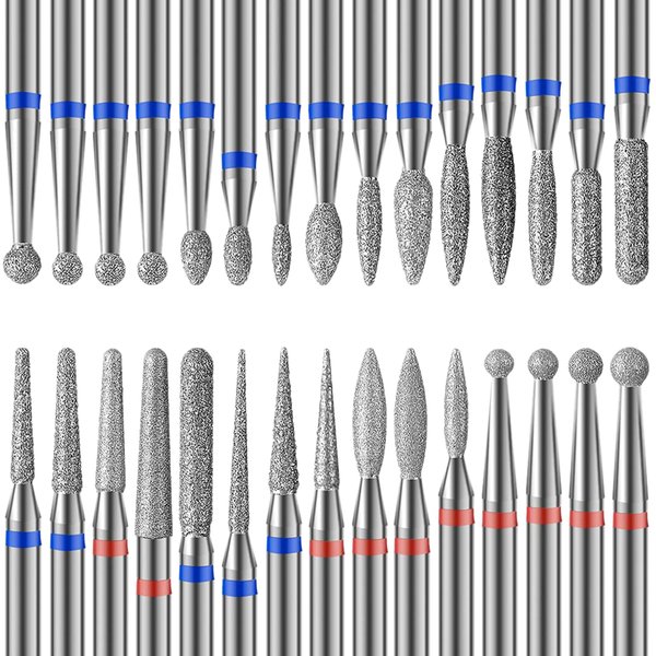 Homeet 30pcs Diamond Nail Drill Bit Set, 3/32 Inch Tungsten Carbide Drill Bits for Cuticle, Professional Safety Nail Drill Bits for Acrylic Gel Nails Cuticle Manicure Pedicure