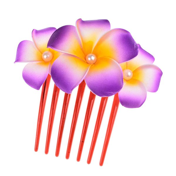 Love Sweety Hawaiian Plumeria Pearl Hair Clips Women Side Comb Flower Barrettes for Beach Party (Comb Purple)