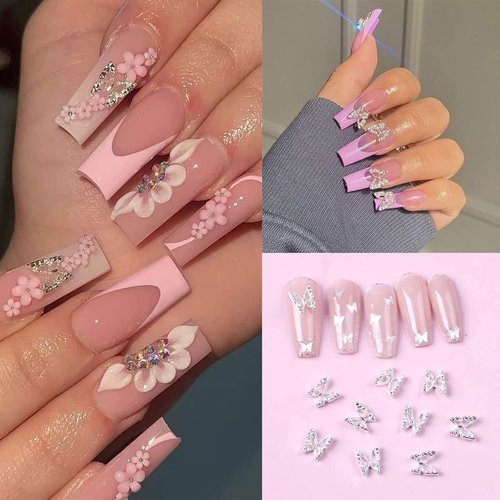 Butterfly Nail Charms Silver Butterfly Nail Gems 3D Metallic Butterflies Nail Rhinestones for Acrylic Nails Designs Shiny Butterfly Crystal Charms for Women Girls Nail Art Supplies Decoration 20pcs