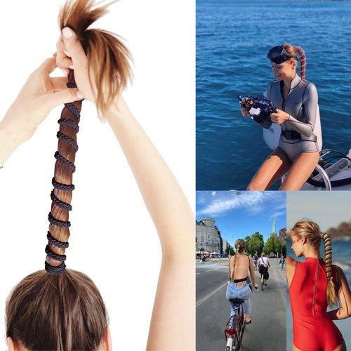 Spiral Hair Ties for Sprots, Longhairs Ponytail Holders, Elastic Braided Hair Tie No Tangled, Pony Tail Wrap for Long Hair for Gym, Swimming, Diving 35" Black