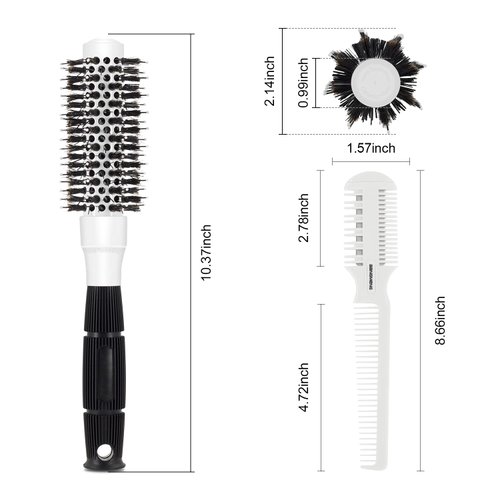Round Brush for Blow Drying, 1 inch Small Round Barrel Hair Brushes with Ball Tip Boar Bristles, Nano Tech Thermal Ceramic Ionic, Double Edge Razor Comb for Hair Cutting Included