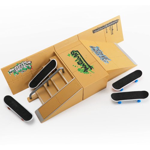 Skate Park Kit,Fingerboard Skate Park Ramp Decks,Finger Skateboard Ramp Parts 3PCS Skate Park Kit with 4 Finger Skateboards Ultimate Parks Training Props（3PCS）