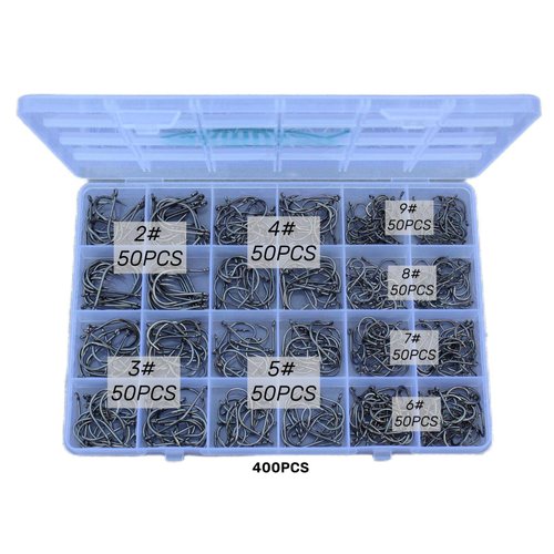Freshwater Saltwater Fish Hooks Bulk Fishing Hooks Set Worm Catfish Hooks Fish Gear Equipment Supplies(400 PCS)