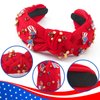Gushu 4th of July Headband for Women, Fourth of July Red Knotted Patriotic Headband, Wide Top Knot Hair Band with Rhinestones, Beads and American Flag Charms, Memorial Independence Day Party Favors