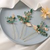 Latious Emerald Bride Wedding Leaf Hair Pins Gold Green Crystal Bridal Hair Pieces Rhinestones Prom Hair Accessories for Women and Girls (Pack of 3) (Gold)