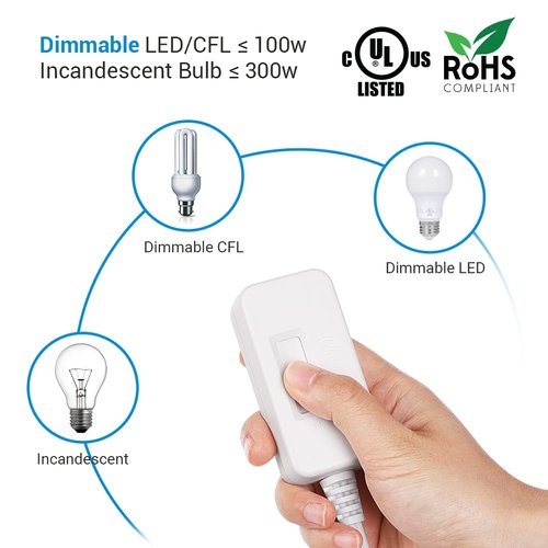 DEWENWILS Table Lamp Dimmer Switch for Dimmable LED/CFL Lights and Incandescent Bulbs, Full Range Slide Control, 6.6 ft Extension Cord, UL Listed, White