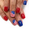 4th of July Press on Nails Red Glossy False Nails Short Square Fake Nails Star and Swirl Design Acrylic Nails Reusable Fake Nails Fully Cover Stick on Nails for Women Girls Art Nail Decorations