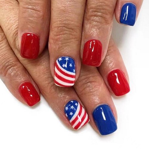 4th of July Press on Nails Red Glossy False Nails Short Square Fake Nails Star and Swirl Design Acrylic Nails Reusable Fake Nails Fully Cover Stick on Nails for Women Girls Art Nail Decorations