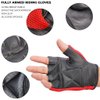 PRIME SPORTS Leather Padded Mesh Fingerless Weight Lifting Exercise Gym Wheelchair Gloves Black/Red Wlg-021 (Medium)