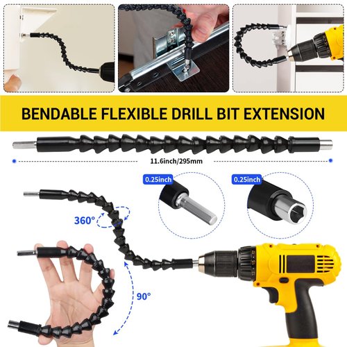 32pcs Flexible Drill Bit Extension Set, 105° Right Angle Drill Attachmen, Rotatable Joint Socket 1/4 3/8 1/2 In Hex Socket Adapter, Bendable Drill Bit Extension Screwdriver Bit