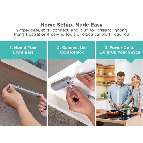 BLACK+DECKER LED Under Cabinet Lighting Kit, Motion Sensor, Dimmable, Linkable, 3 Color Settings, Tool-Free, for Kitchen, Pantry, Cabinets, Closets, Office (6) 9" Bars