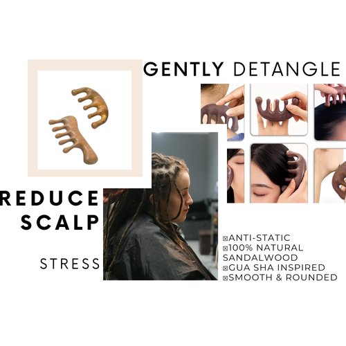 KLDSCP 2 Pack Loc Comb, Wide Tooth Comb Made with 100% Natural Sandalwood, Scalp Massager and Gua Sha, Anti-Static Hair Detangler Wooden Comb, Loc Styles for Unisex Use