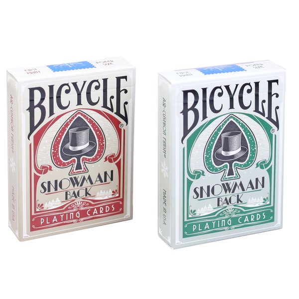 Holiday-Themed Snowman Bicycle Playing Cards Set of Decks - Winter Carnival Red & Green for Christmas Card Games & Festive Poker Nights