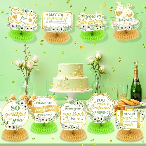 9Pcs We Appreciate You Decorations Sage Green Thank You Table Honeycomb Centerpieces Appreciate Table Topper Decor for Teacher Doctor Nurse Employee Staff Graduation Appreciation Party Supplies