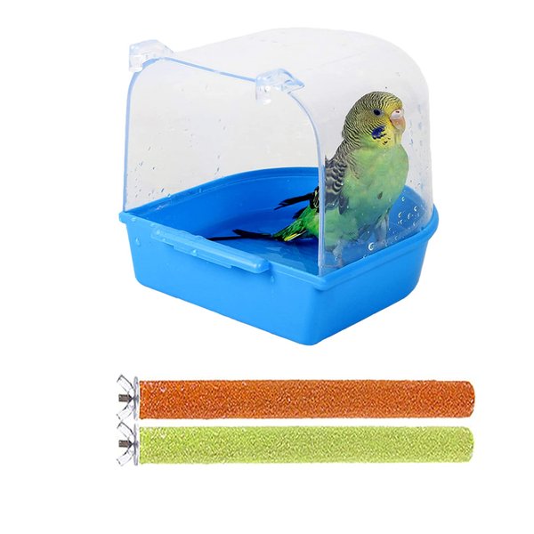 PINVNBY Parrot Bath Box Bird Bathtub Parakeet Bathing Tube with Bird Perches Stand Paw Grinding Cage Accessories Ideal for Small Brids Lovebirds Canary Finches(3 PCS Random Color)