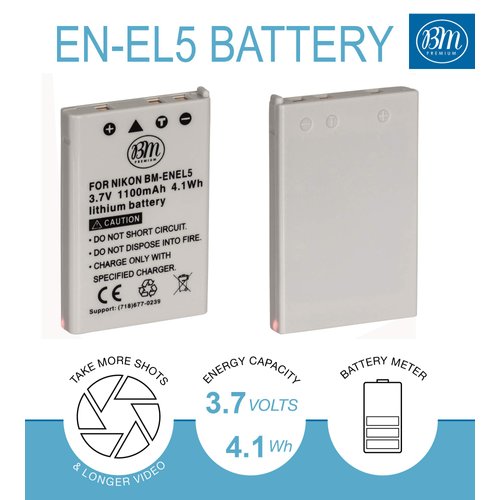 BM Premium 2-Pack of EN-EL5 Batteries for Nikon Coolpix P80, P90, P100, P500, P510, P520, P530 Digital Camera