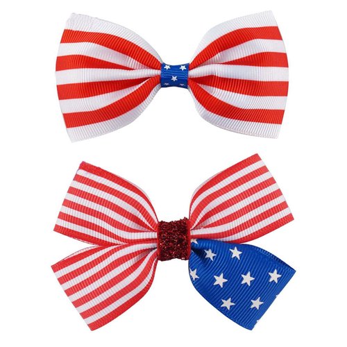 American Flag Hair Clip Girls Hair Bow Clips Grosgrain Hair Bows Red White Blue Hair Clips Hair Accessories for 4th of July TSFJ47 (Bow B)