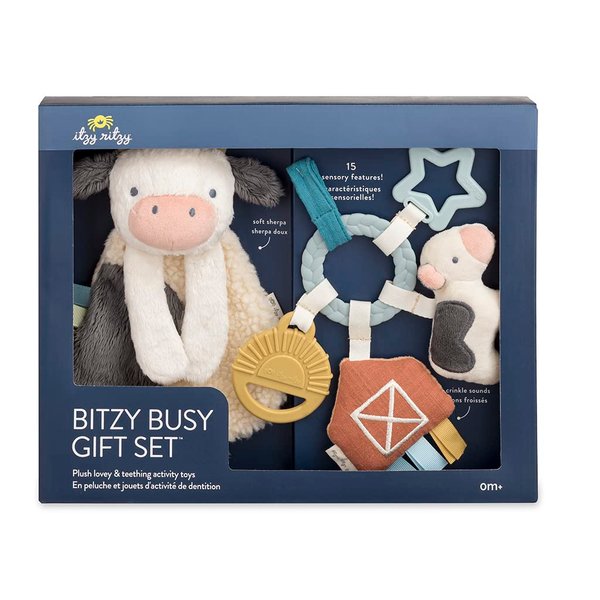 Itzy Ritzy Farm Toy Gift Set - Includes Cow Lovey & Farm-Themed Car Seat and Stroller Toy