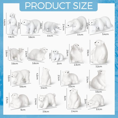 20 Pieces Polar Bear Animal Toy Figurines Set Includes Baby Bears 3D Model Educational Toys Bear Cake Toppers Christmas Birthday Gift for Boys and Girls Cake Decoration Craft Home Decoration