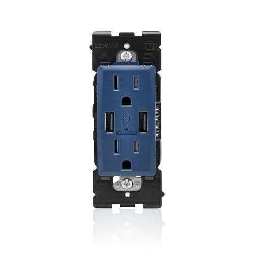 Leviton RUAA1-RN Renu USB Charger/Tamper-Resistant Duplex Outlet, 15A-125VAC, Rich Navy