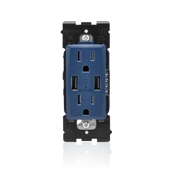 Leviton RUAA1-RN Renu USB Charger/Tamper-Resistant Duplex Outlet, 15A-125VAC, Rich Navy