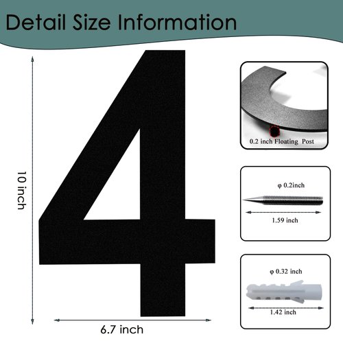 Cobata Modern House Numbers-10 Inch High Stainless Steel Home Address Numbers/Floating Appearance/Easy to Install/Black/Number 4