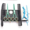 5.5 inch Purple Hair Cutting Scissors Set with Razor, Leather Scissors Case, Barber Hair Cutting Shears Hair Thinning/Texturizing Shears for Professional Hairdresser or Home Use (Blue)