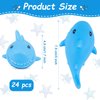 24pcs Rubber Sharks, Squeezable Squeak Mini Shark Bath Toys Cute Floating Bathtub Small Toys for Kids Baby Birthday Summer Pool Party Favors Cake Decoration (3 x 1.7 Inch, Blue)