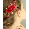 Chargances Bride Floral Hair Comb Wedding Red Hair Vine Comb Wedding Red Hair Piece Sparkle Crystal Hair Comb Rhinestone Hair Comb Boho Delicate Handmade Gold Jewelry Gift for Women and Girls