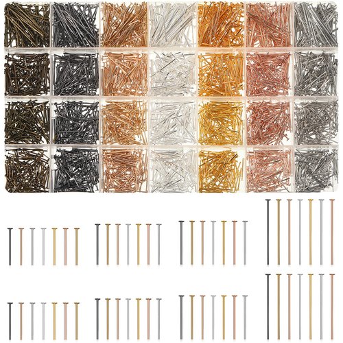 Junkin 2800 Pieces Headpins for Making Jewelry Flat Head Pins Set 0.63 Inch 0.71 Inch 0.79 Inch 1.18 Inch Jewelry Making Head Pins Mix Beading Pins for DIY Jewelry Making (Multicolor)