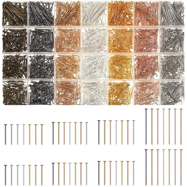 Junkin 2800 Pieces Headpins for Making Jewelry Flat Head Pins Set 0.63 Inch 0.71 Inch 0.79 Inch 1.18 Inch Jewelry Making Head Pins Mix Beading Pins for DIY Jewelry Making (Multicolor)
