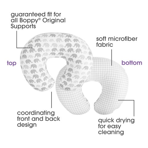 Boppy Nursing Pillow Cover, Premium Quick-Dry Fabric, Gray Elephants, Fits the Original Support Boppy Pillow for Breastfeeding and Bottle Feeding, Cover Only, Nursing Support Pillow Sold Separately