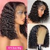 ZZMDS 16 Inch 13x4 Bob Wig Human Hair Deep Curly Wave Glueless Wigs Human Hair Lace Front Wigs Pre Plucked with Baby Hair Natural Hairline for Black Women with Baby Hair