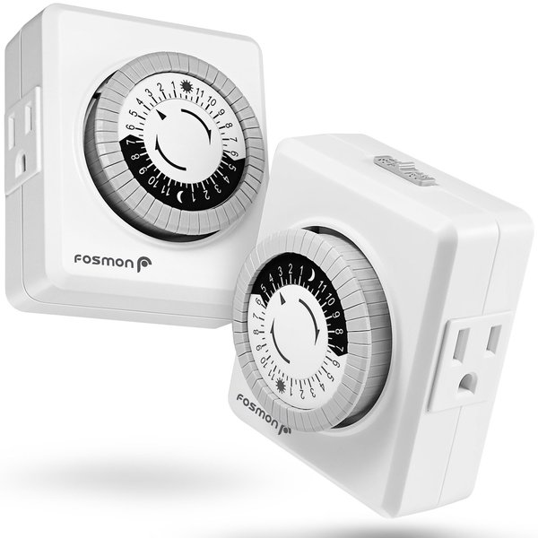 Fosmon Light Timers for Electrical Outlet Timer, 24 Hour Plug-in Light Timer Programmable, Indoor Electric Wall Timer Switch for Reptile Light, Lamp, Grow Light, Aquarium, Grounded, 15A, 1875W-2 Pack