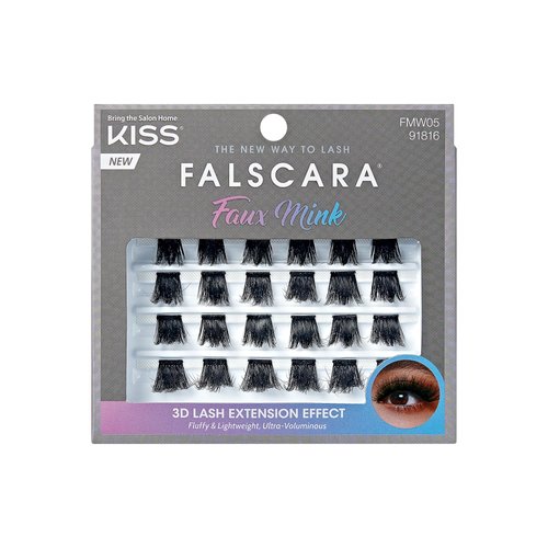 KISS Falscara Multipack, False Eyelashes, Lash Clusters, Faux Mink Wisps', 12mm-14mm-16mm, Includes 24 Wisps, Contact Lens Friendly, Easy to Apply, Reusable Strip Lashes