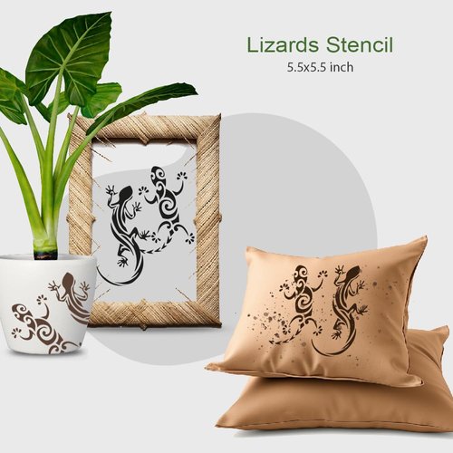Lizards Stencil Reusable Sturdy Flexible Clear Plastic 1-5.5x5.5 in Arts and Crafts Material Scrapbooking for Airbrush Painting Drawing