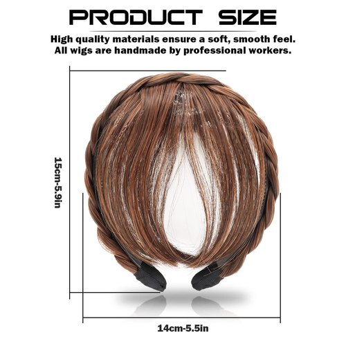 ANRONCH Front Hair Bangs Fringe Hair Extensions Headband, Synthetic Bangs Wigs Headband for Women Girls, Wig props decoration-cosplay/wedding photo/party(Light Brown)
