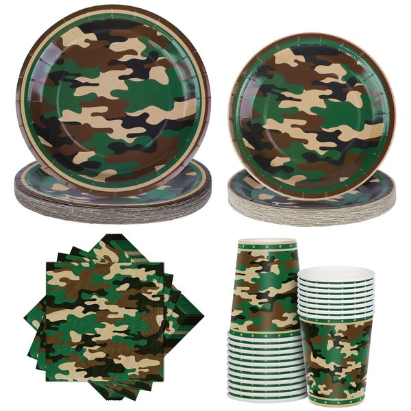 durony 96 Pieces Camouflage Themed Party Supplies Serve 24 Include Dinner Paper Plates Luncheon Napkins Party Cups for Camouflages Hunting Army Military Civil War Party Decorations