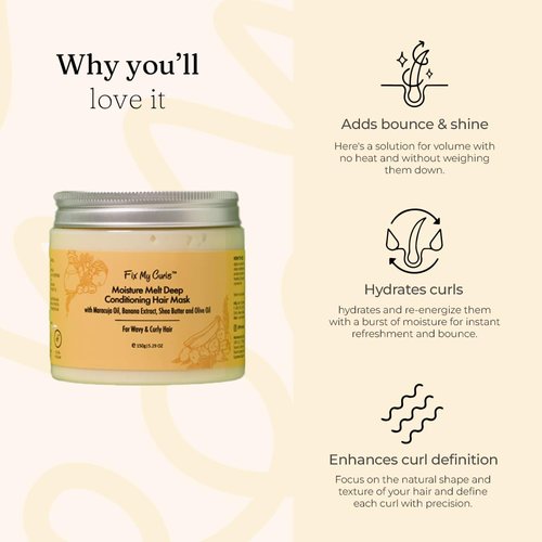 Fix My Curls Moisture Melt Deep Conditioning Hair Mask With Maracuja Oil, Banana Extract and Shea Butter for Curly and Wavy Hair 150 G