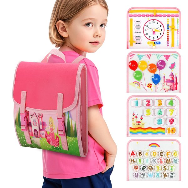 Cokouchyi Toddler Busy Board Backpack Travel, Montessori Toys for 1-4 Year Old Toddlers, First Birthday Gifts for Toddler Girl Age 1-4, Learning Educational Sensory Busy Book for Travel, Princess