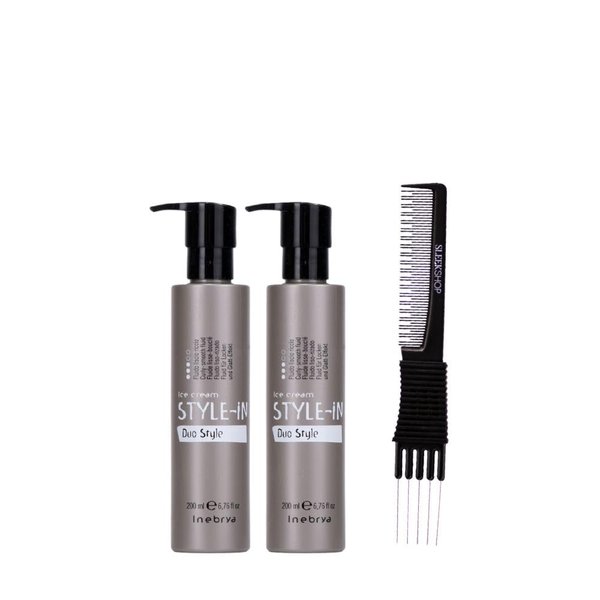 kuss Inebrya Ice Cream Style-In Duo Style (6.76 oz) with Teasing Comb Pack of 2
